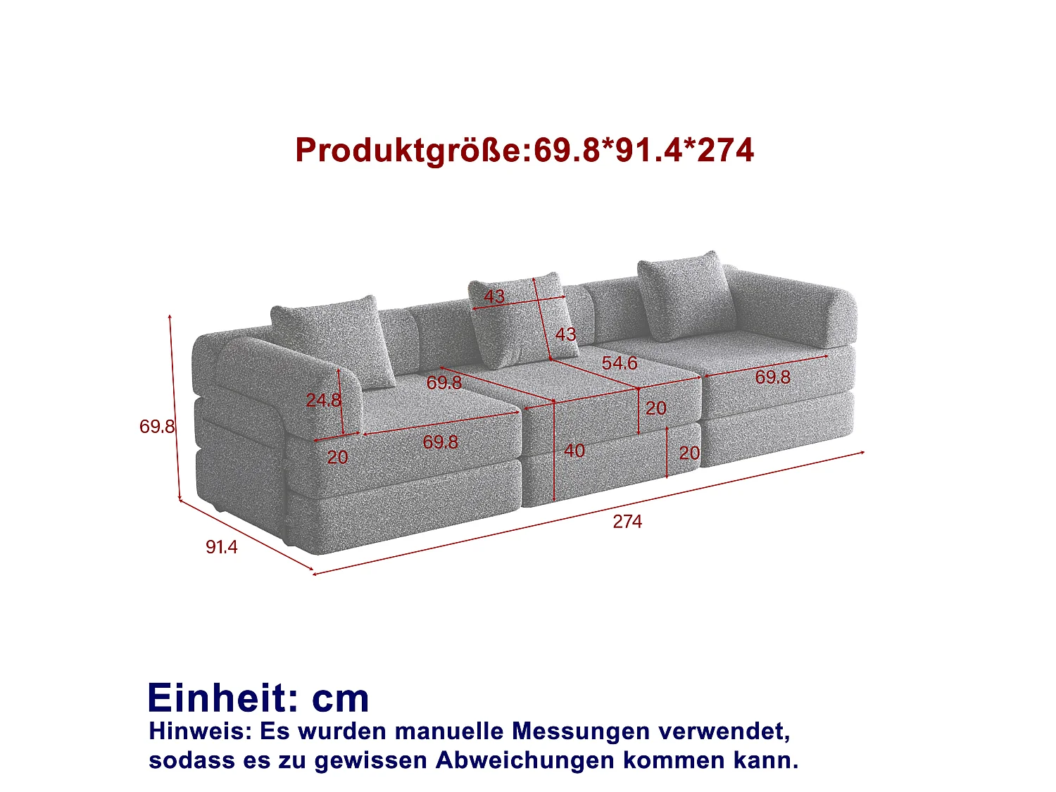 Sofá cama modular de 3 plazas de chenilla con almacenamiento - Caqui