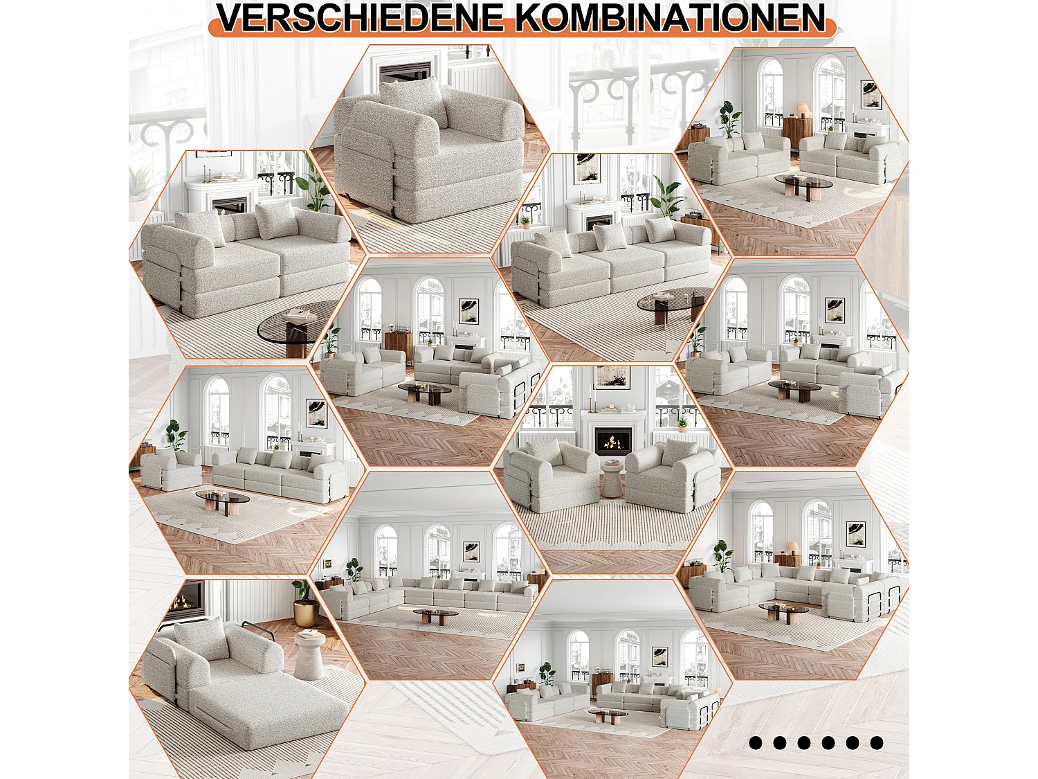 Sofá cama modular de 3 plazas de chenilla con almacenamiento - Caqui