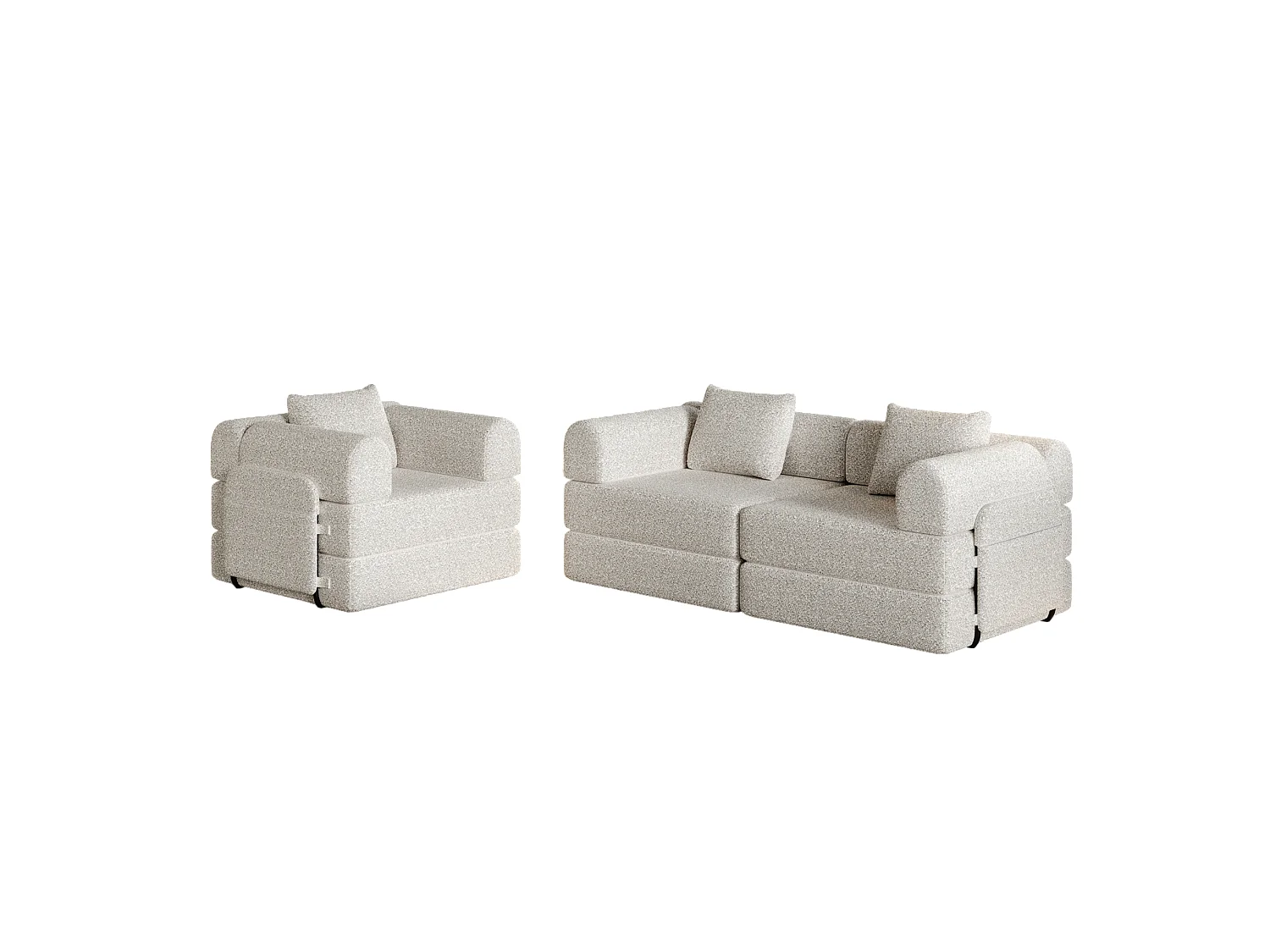 Sofá cama modular de 3 plazas de chenilla con almacenamiento - Caqui