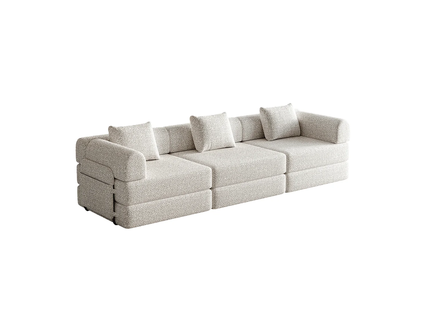 Sofá cama modular de 3 plazas de chenilla con almacenamiento - Caqui