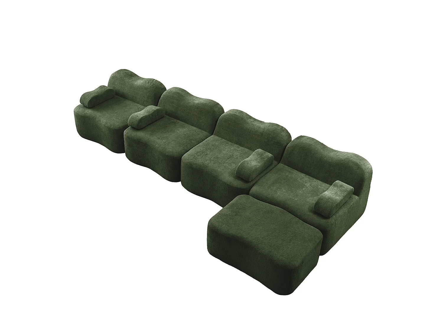 Sofá modular de 4 plazas, 384 cm, en terciopelo con otomana - Verde