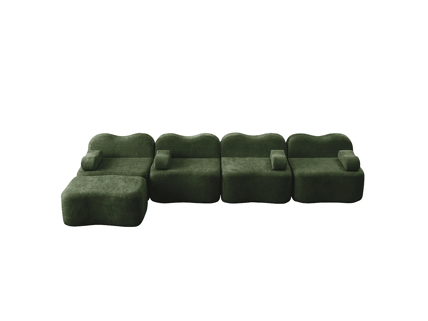 Sofá modular de 4 plazas, 384 cm, en terciopelo con otomana - Verde