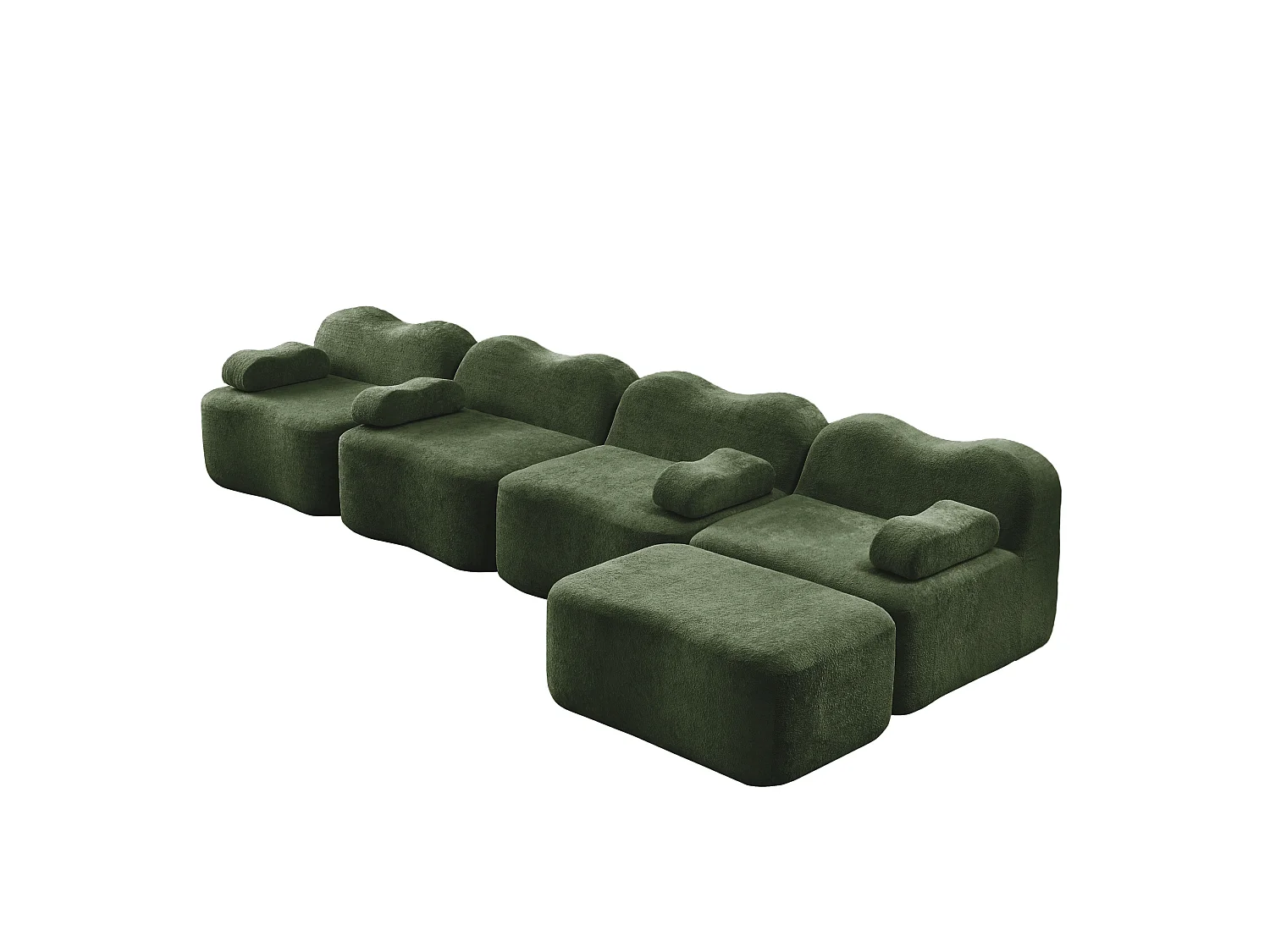 Sofá modular de 4 plazas, 384 cm, en terciopelo con otomana - Verde
