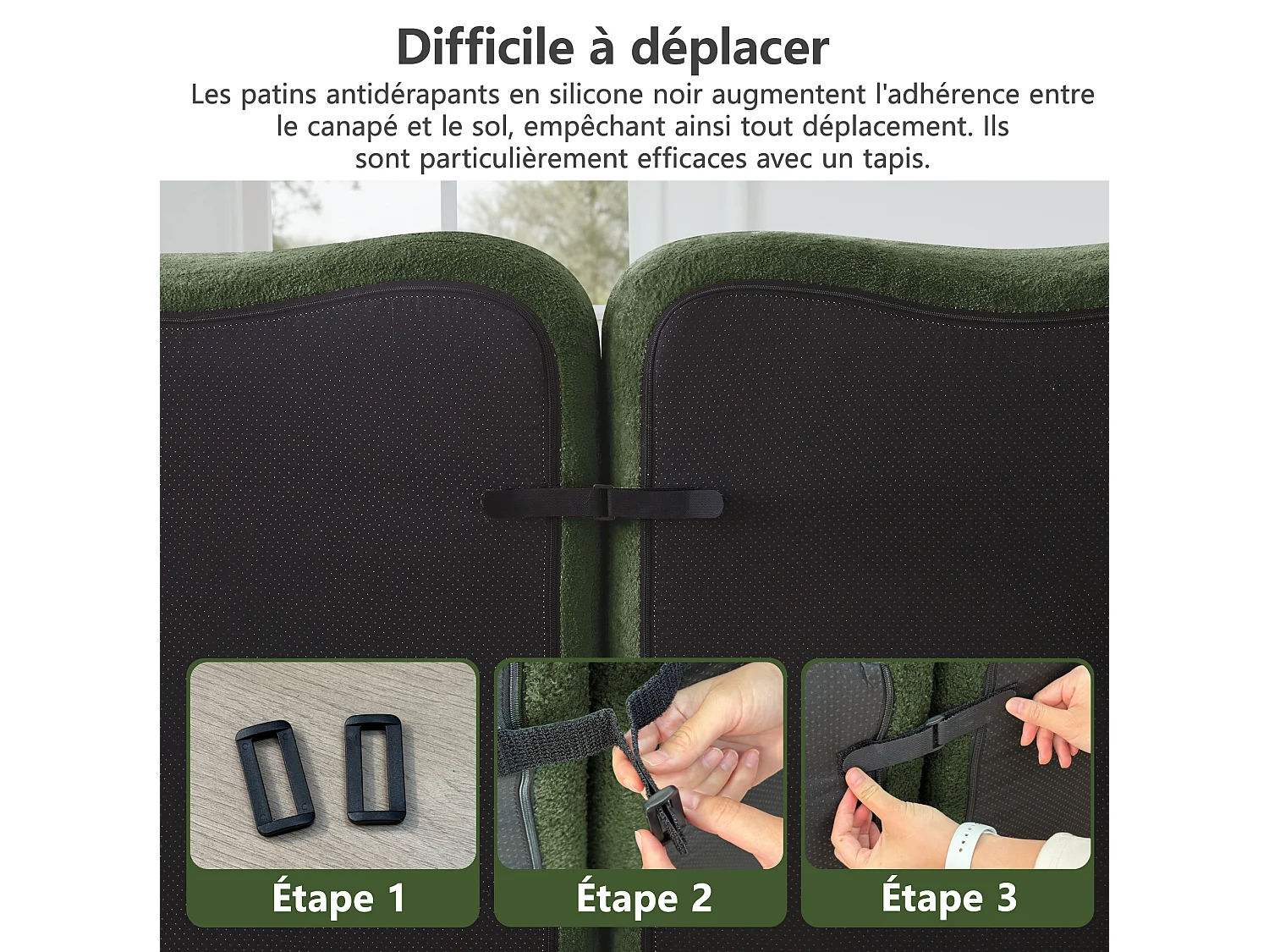Sofá modular de 4 plazas, 384 cm, en terciopelo con otomana - Verde