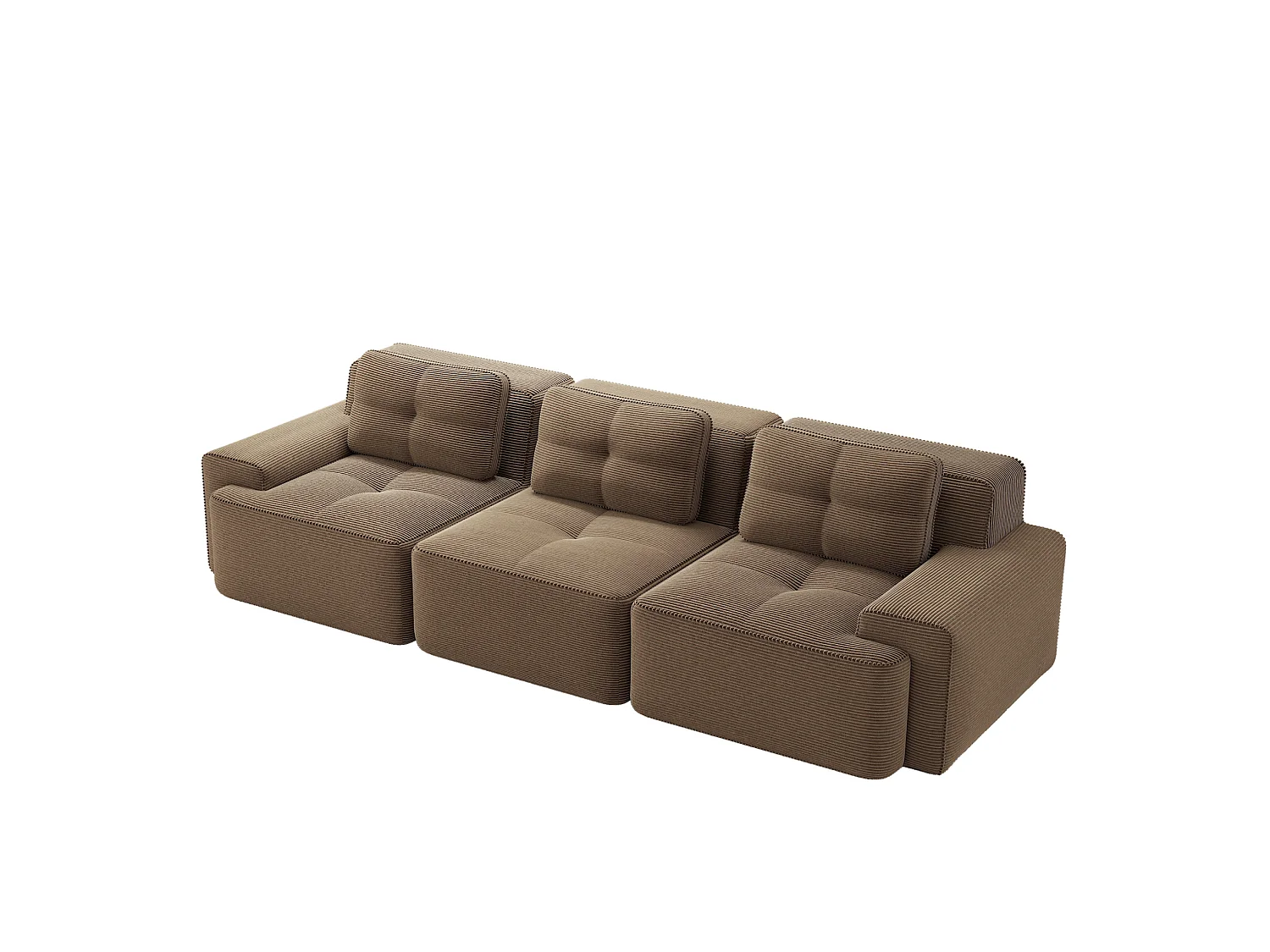 Canapé modulable 3 places avec 3 coussins et assise profonde 74 cm - Marron