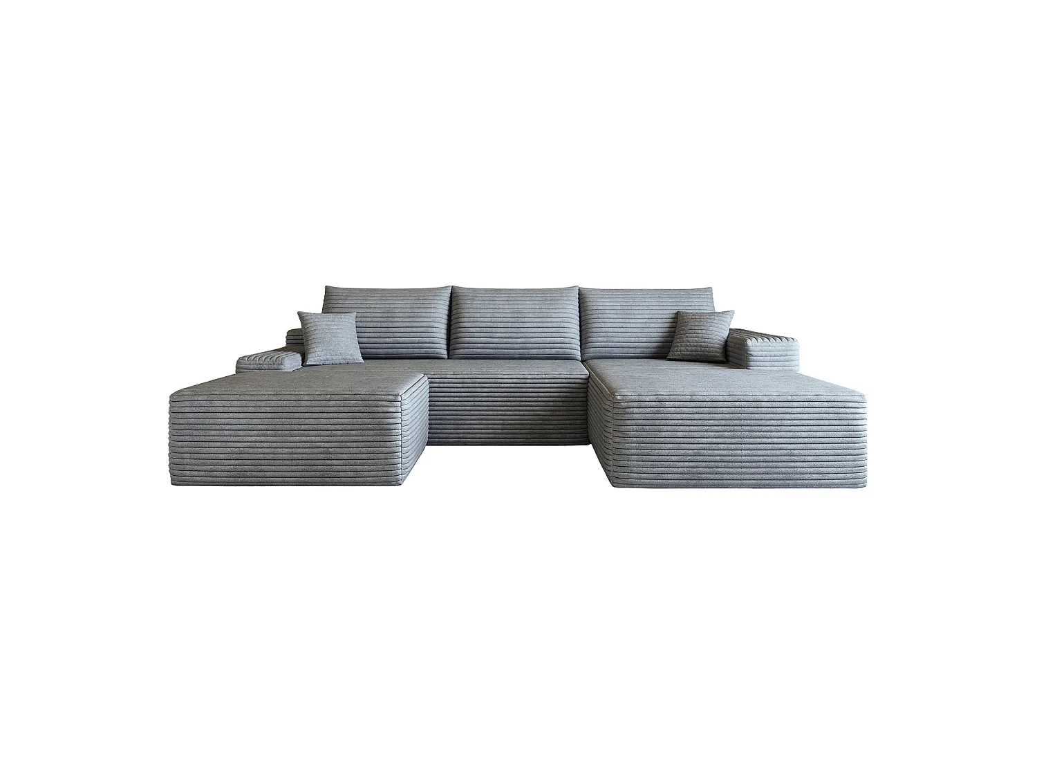 Canapé d'angle modulable 3 places 270 cm en velours côtelé avec pouf - Gris