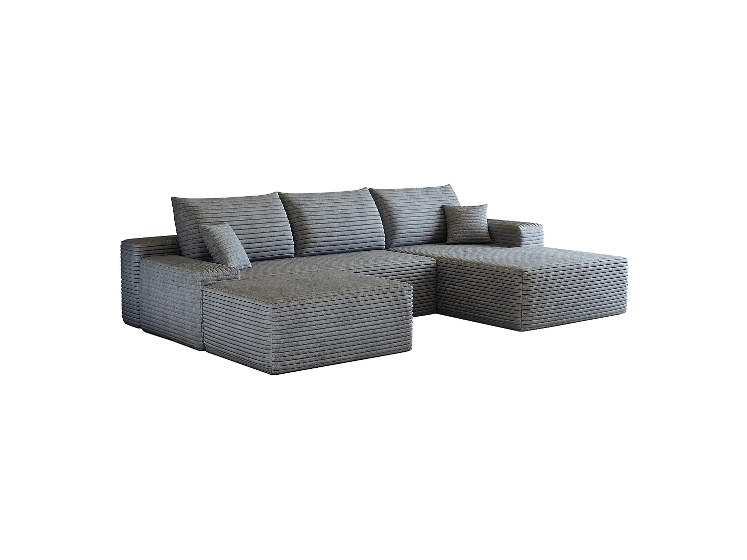 Canapé d'angle modulable 3 places 270 cm en velours côtelé avec pouf - Gris