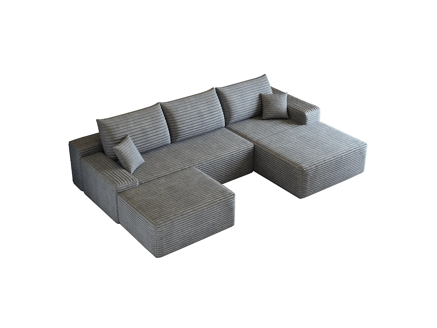 Canapé d'angle modulable 3 places 270 cm en velours côtelé avec pouf - Gris