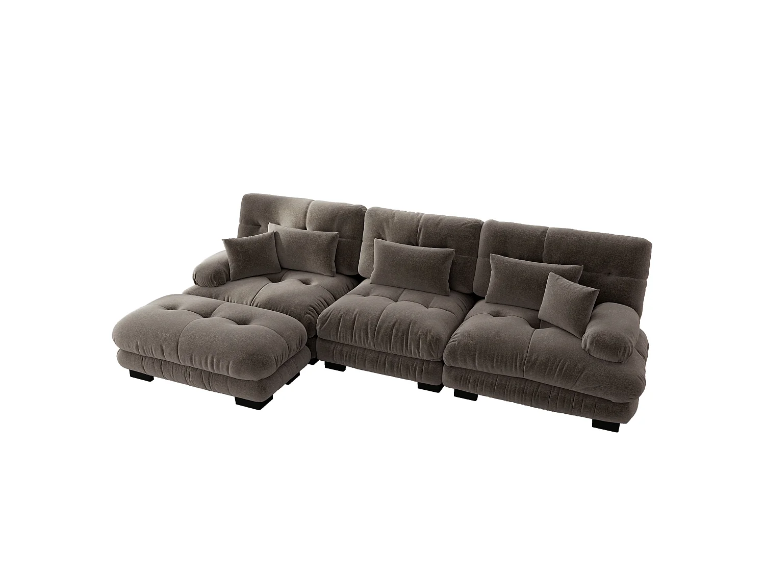 Canapé modulable 3 places 313 cm avec pouf - Tissu chenille marron