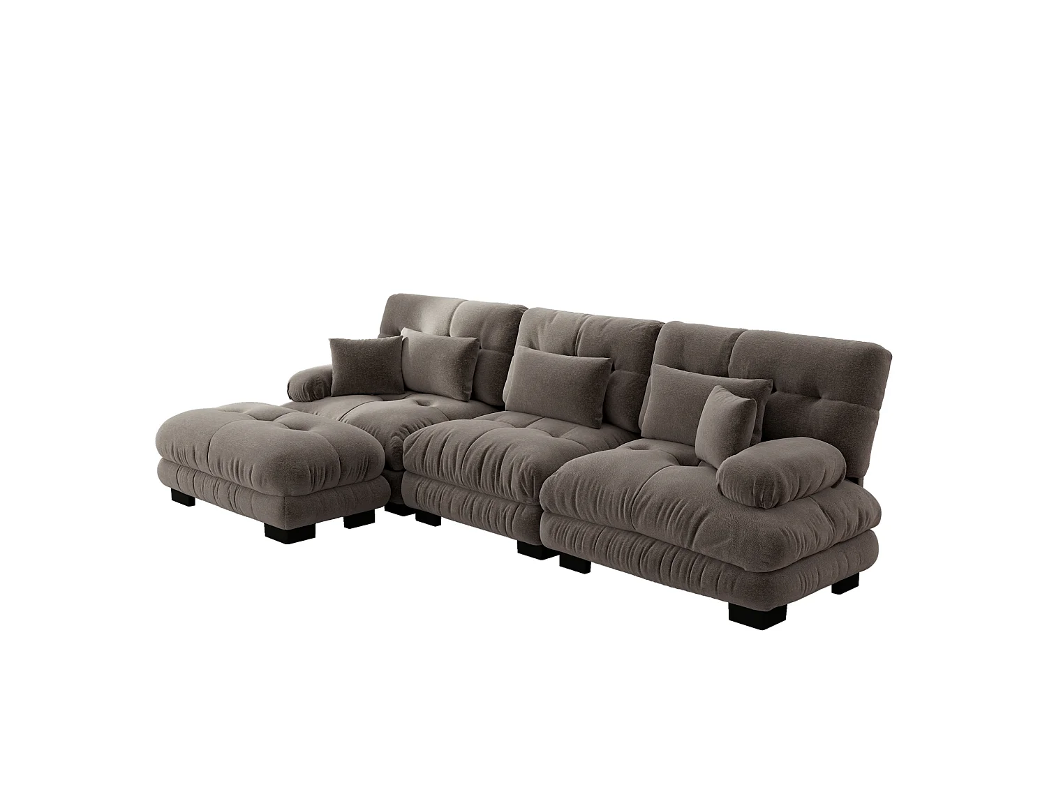 Canapé modulable 3 places 313 cm avec pouf - Tissu chenille marron