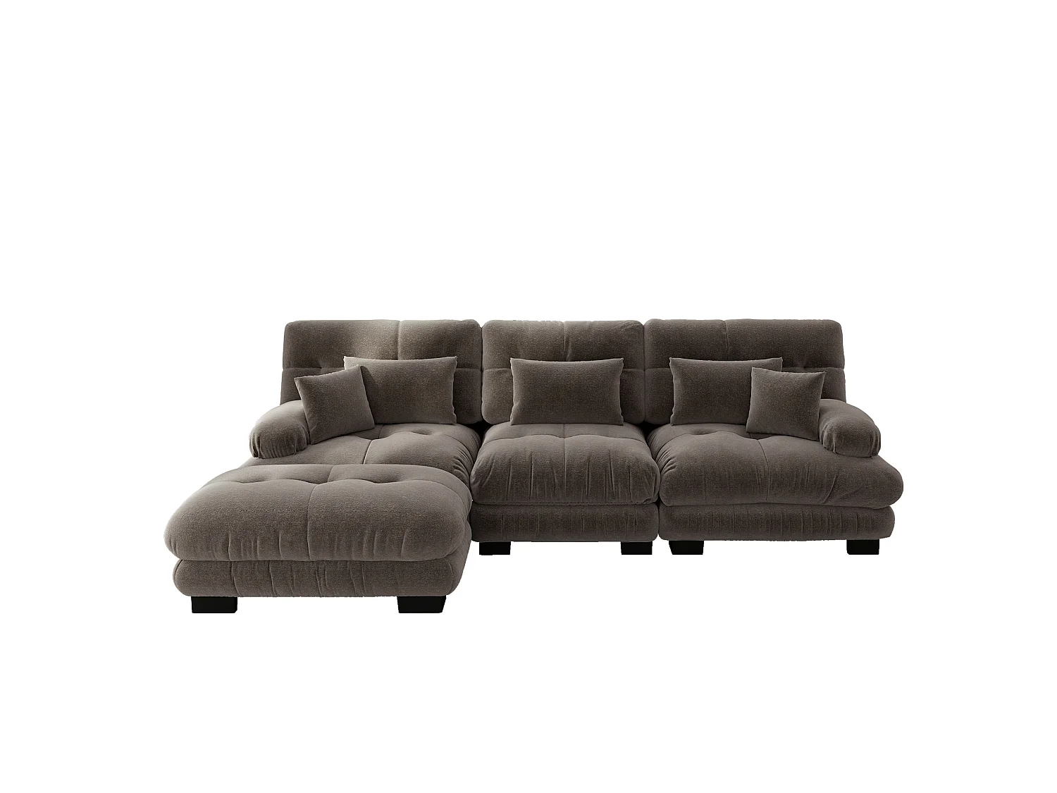 Canapé modulable 3 places 313 cm avec pouf - Tissu chenille marron