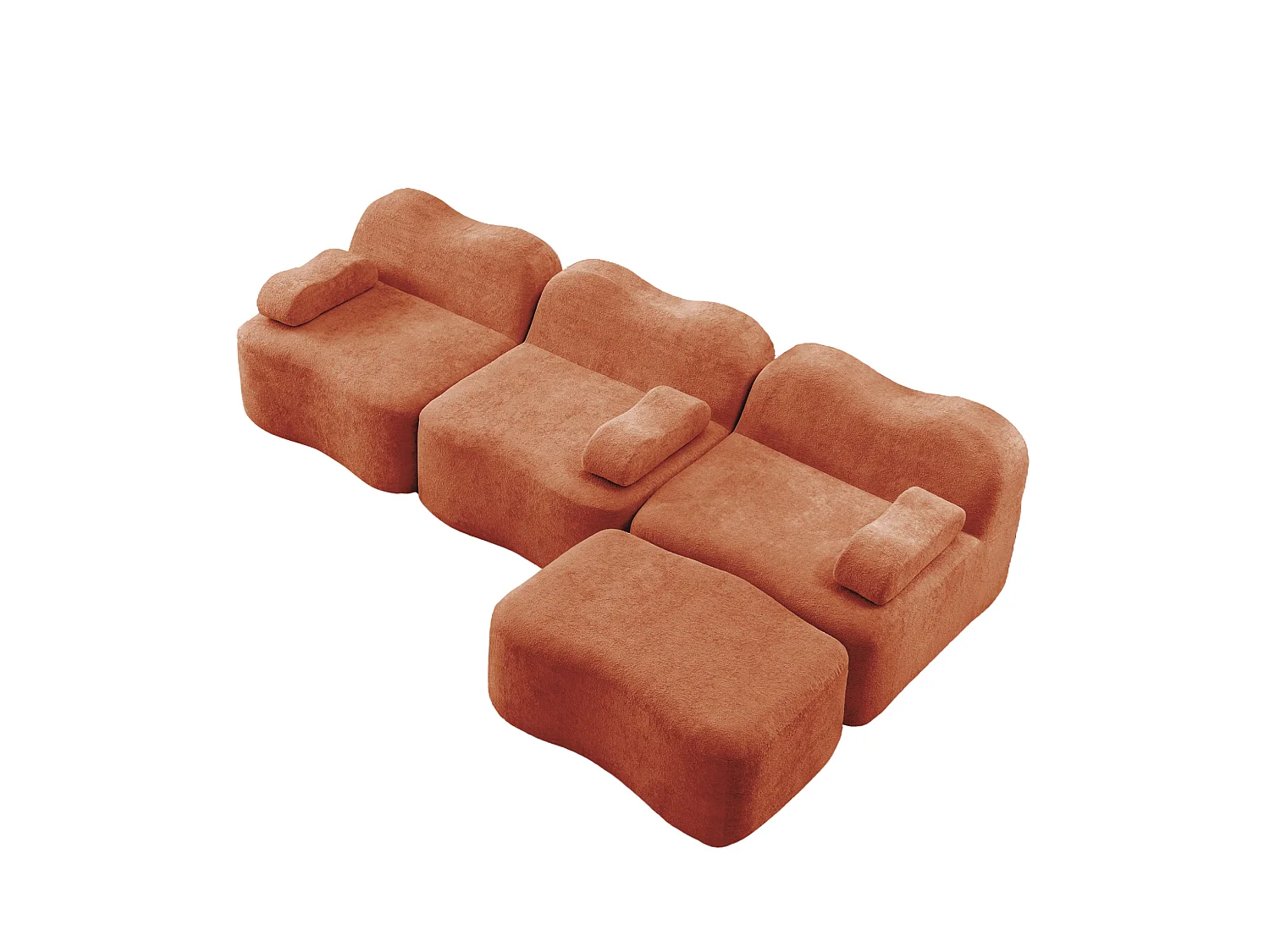 Sofá modular de 3 plazas de terciopelo con reposabrazos y otomana extraíbles - Naranja