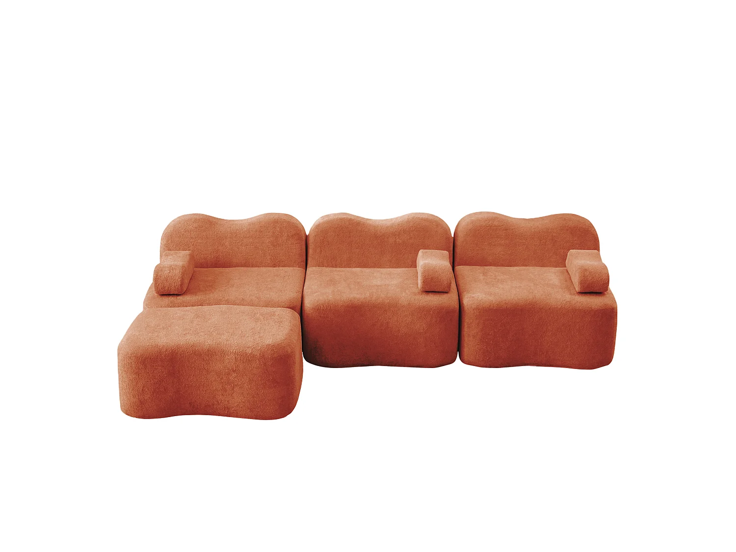 Sofá modular de 3 plazas de terciopelo con reposabrazos y otomana extraíbles - Naranja