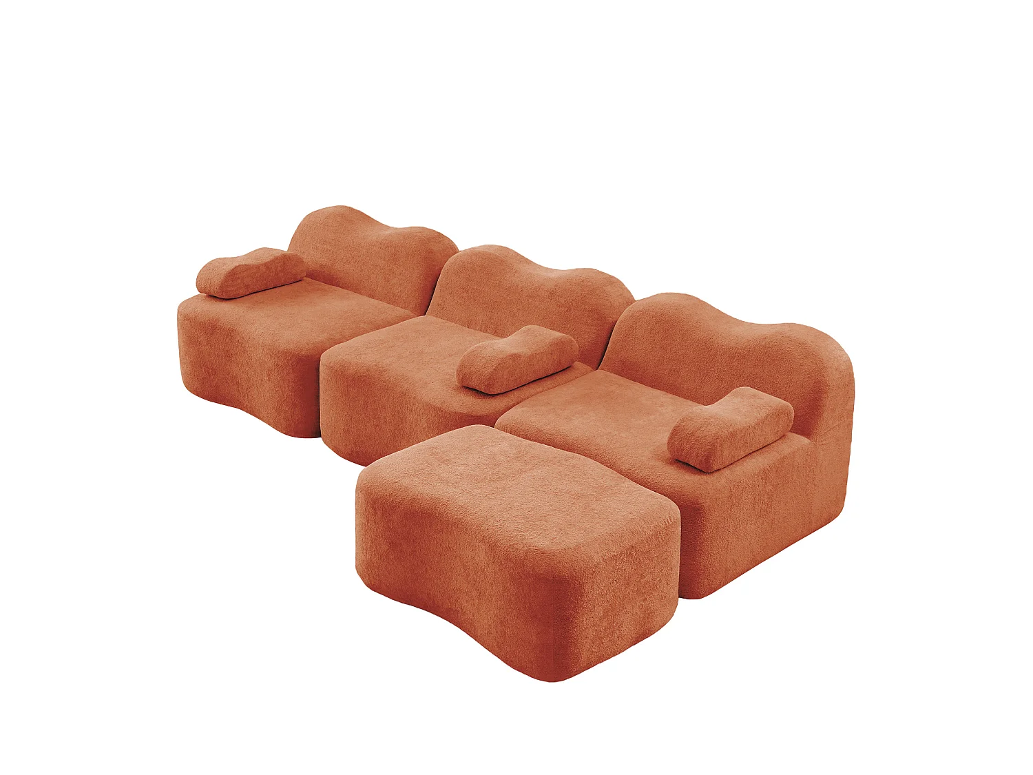 Sofá modular de 3 plazas de terciopelo con reposabrazos y otomana extraíbles - Naranja