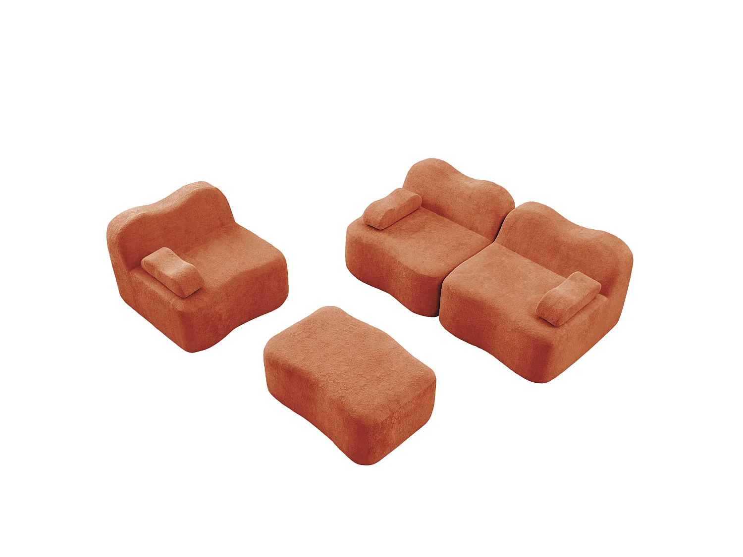 Sofá modular de 3 plazas de terciopelo con reposabrazos y otomana extraíbles - Naranja