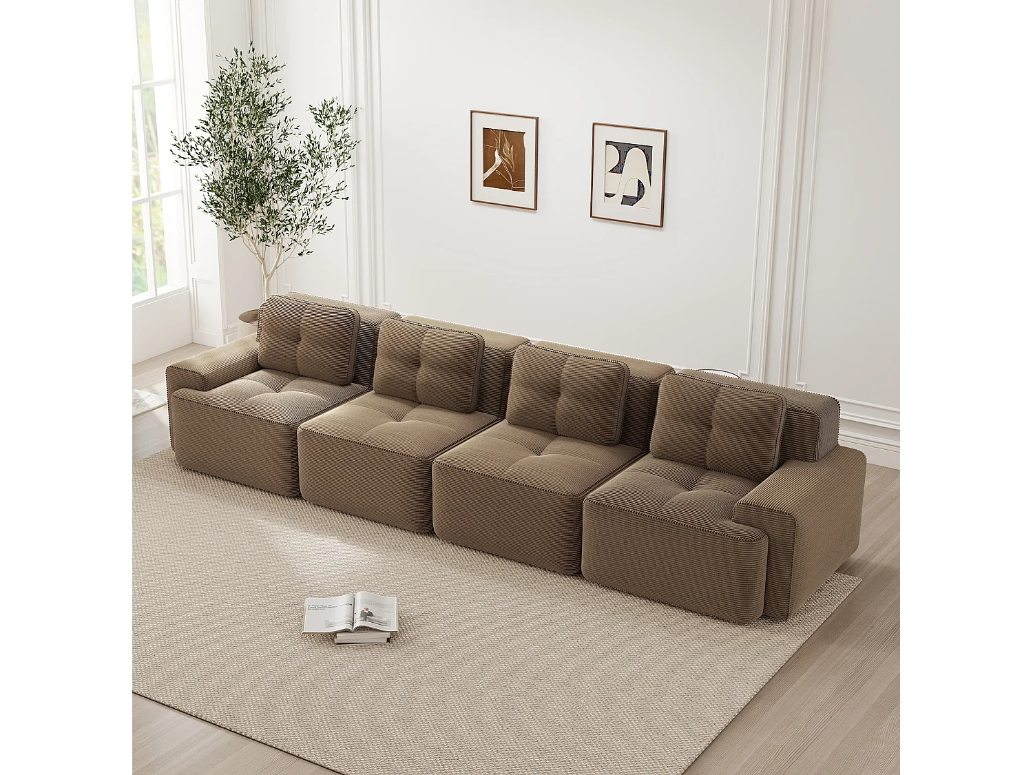 Canapé modulable 4 places 382 cm en velours côtelé - Marron - Sans montage