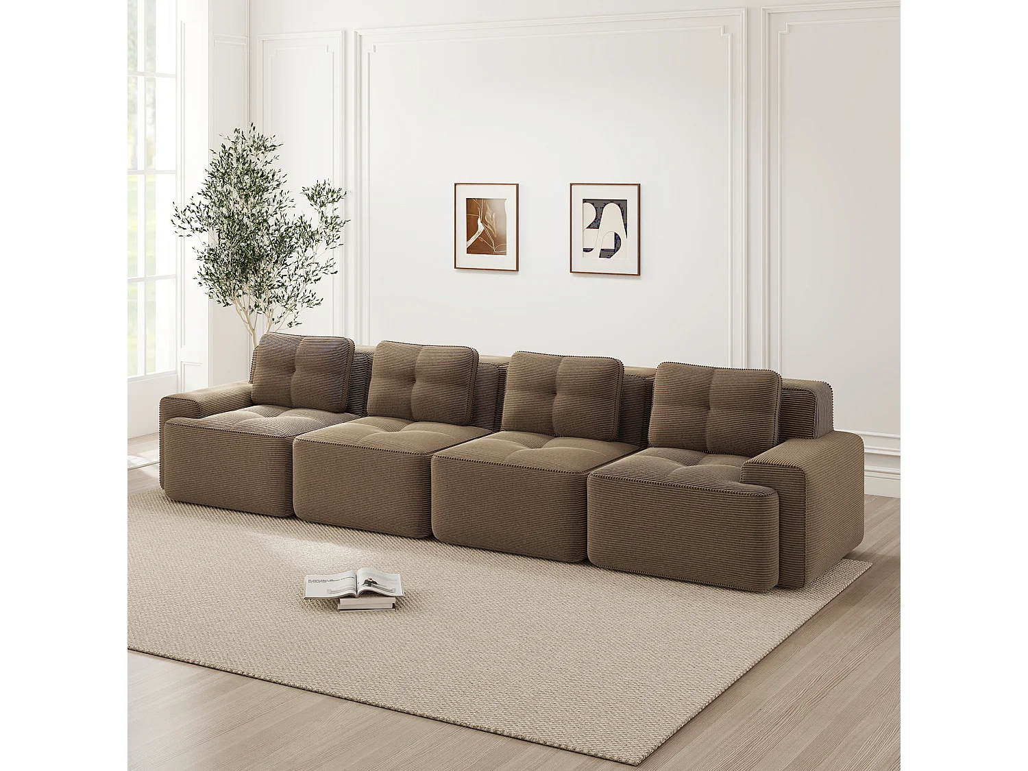 Canapé modulable 4 places 382 cm en velours côtelé - Marron - Sans montage