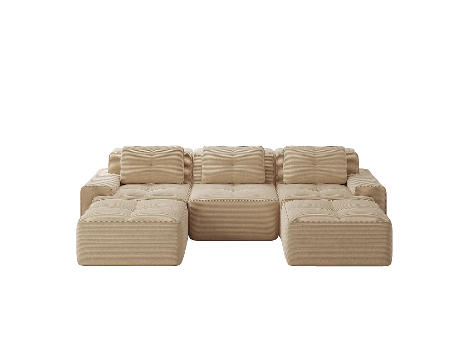 Canapé modulable en U 3 places avec 2 poufs et 3 coussins - Beige