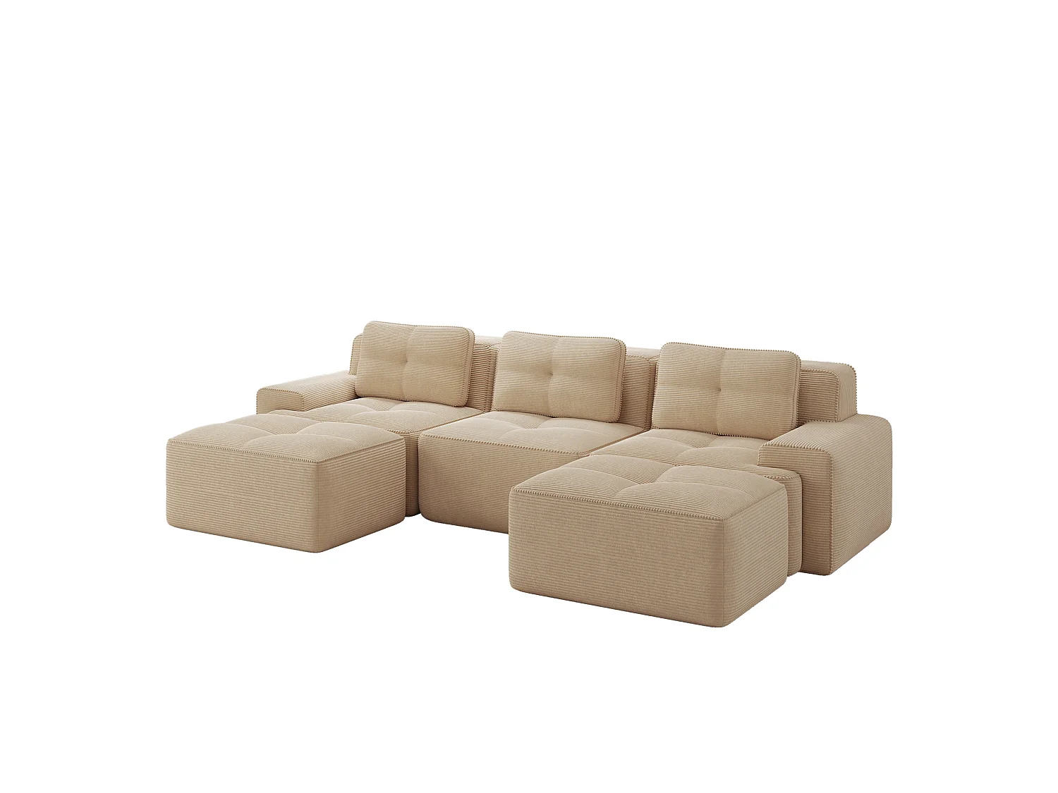Canapé modulable en U 3 places avec 2 poufs et 3 coussins - Beige