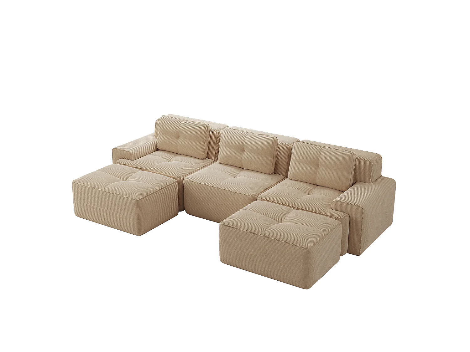 Canapé modulable en U 3 places avec 2 poufs et 3 coussins - Beige