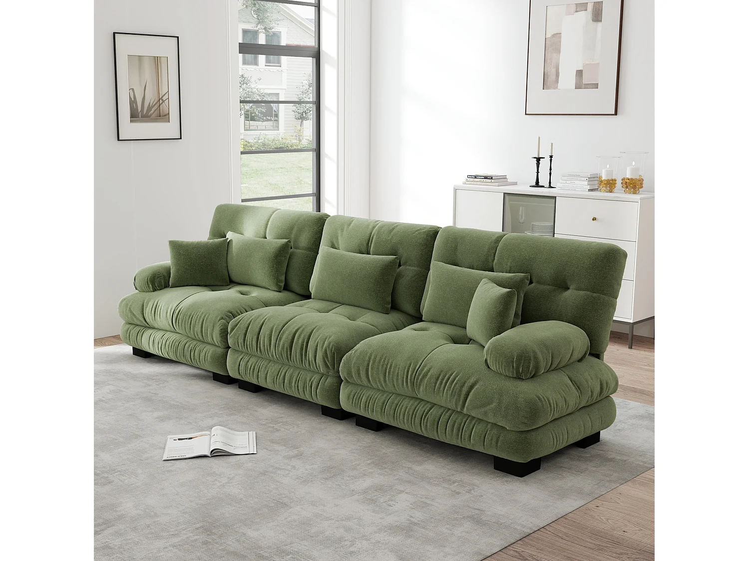 Canapé modulable 3 places en chenille avec assise profonde - Vert