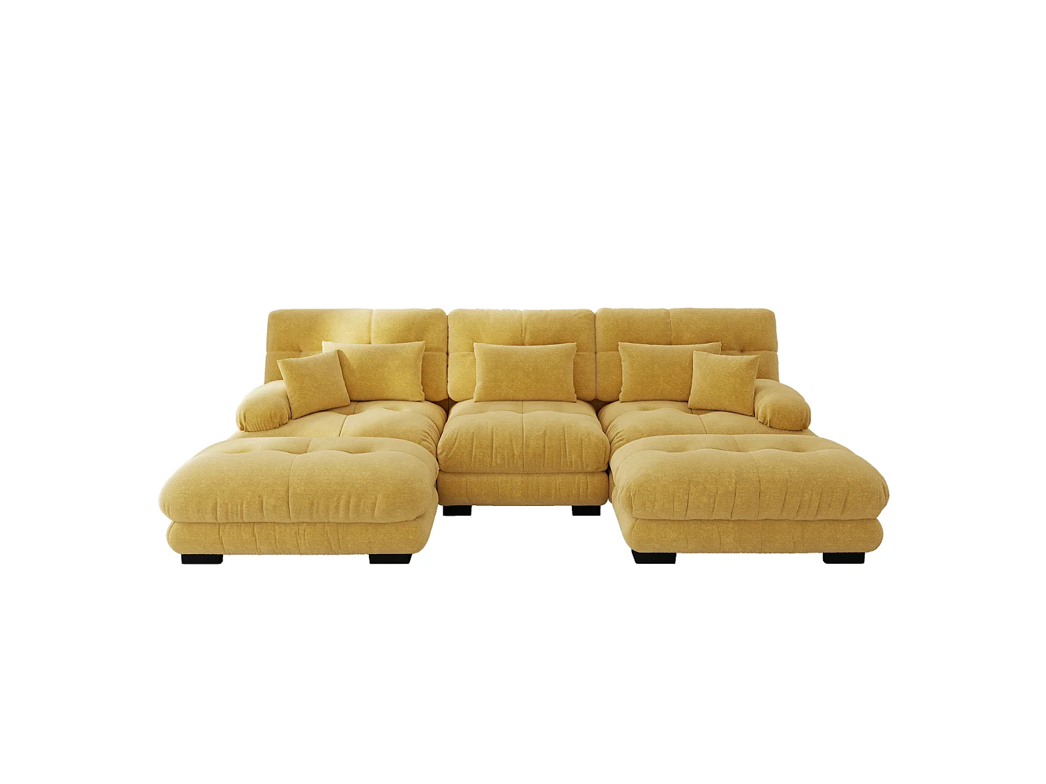 Canapé modulable 3 places 313 cm avec 2 poufs - Tissu chenille jaune