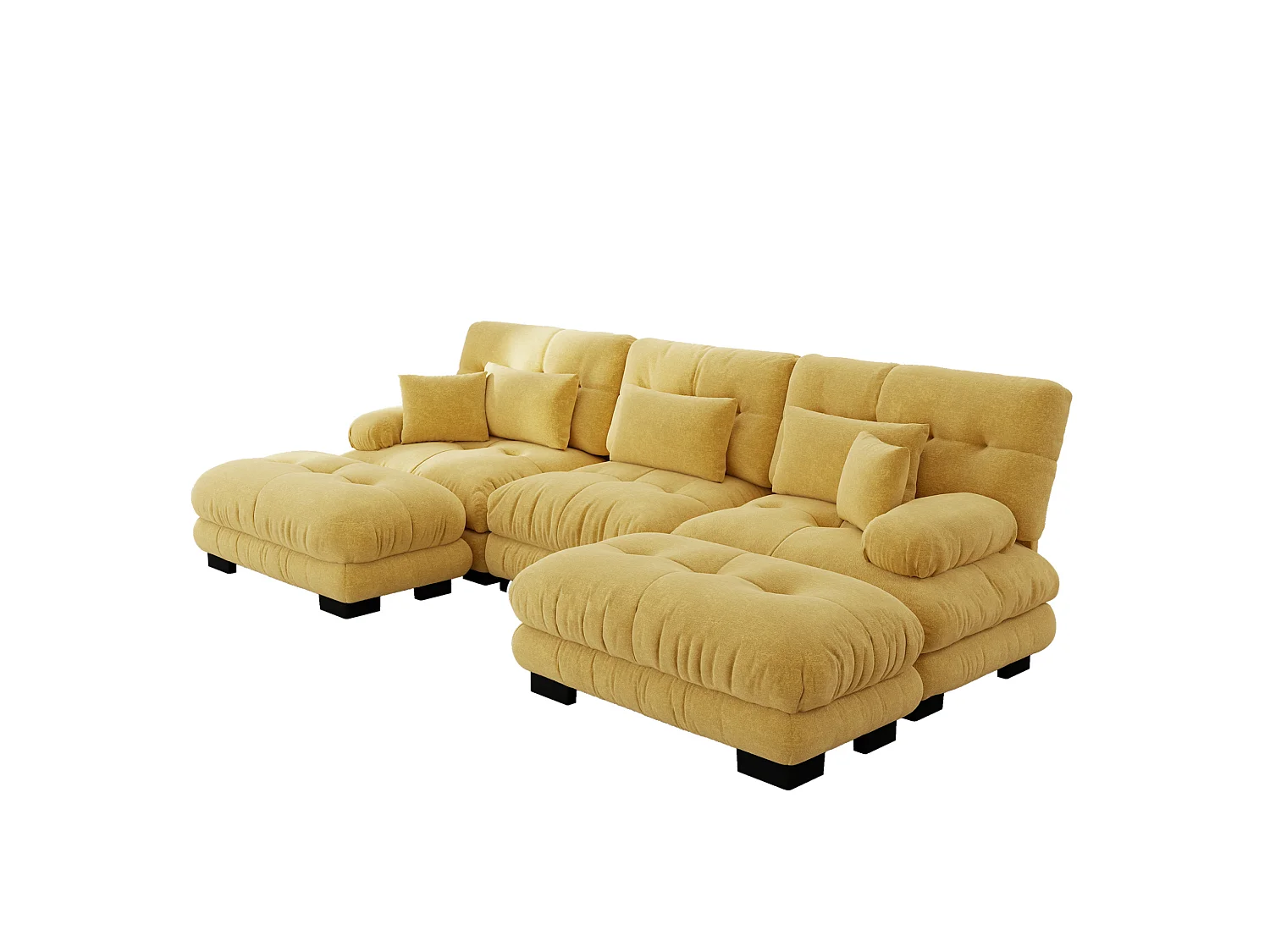 Canapé modulable 3 places 313 cm avec 2 poufs - Tissu chenille jaune