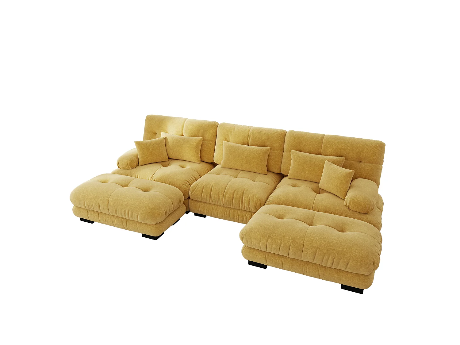 Canapé modulable 3 places 313 cm avec 2 poufs - Tissu chenille jaune