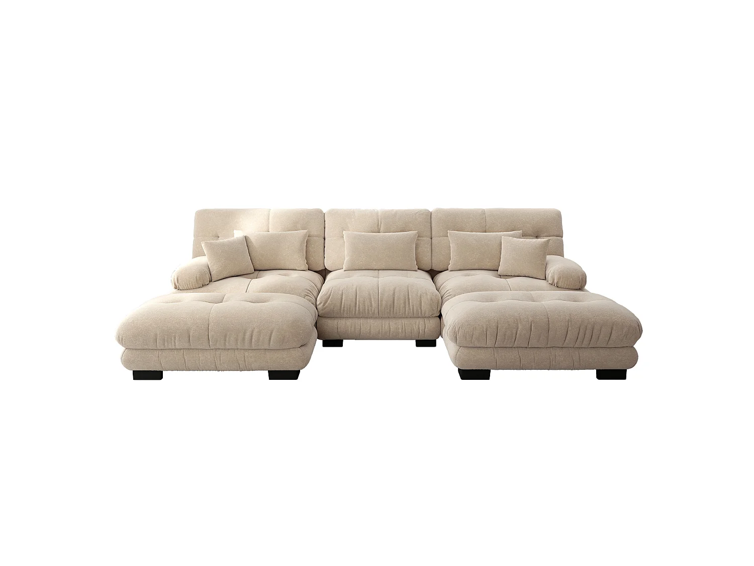 Canapé modulable 3 places 313 cm avec 2 poufs - Tissu chenille marron clair