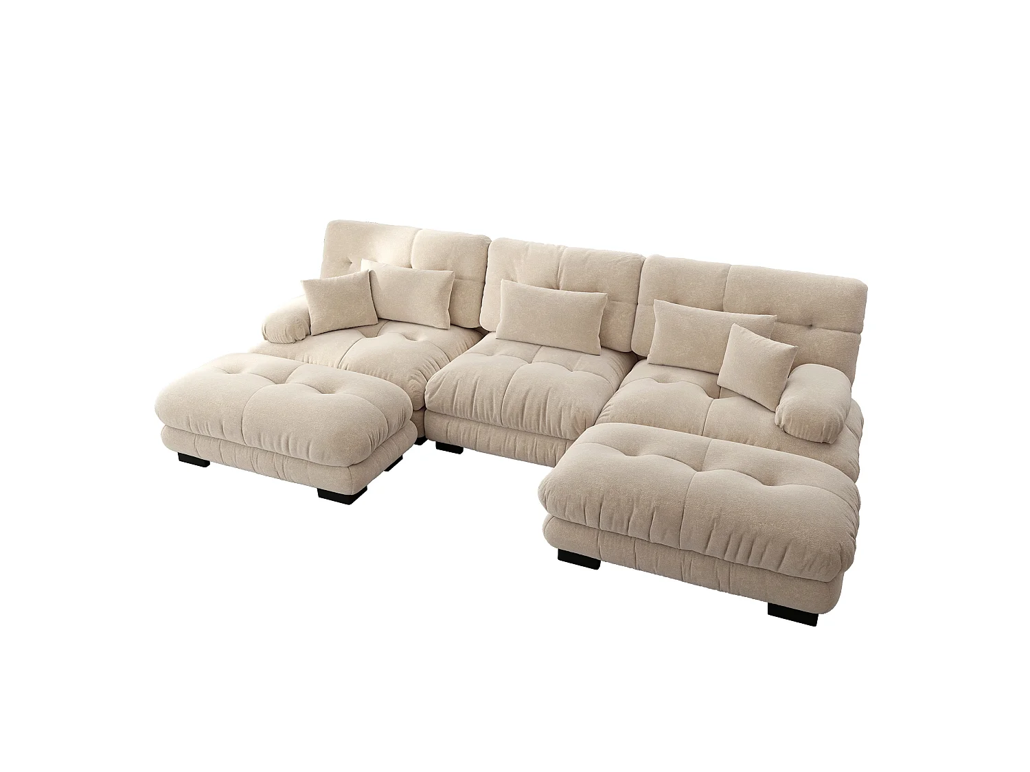 Canapé modulable 3 places 313 cm avec 2 poufs - Tissu chenille marron clair