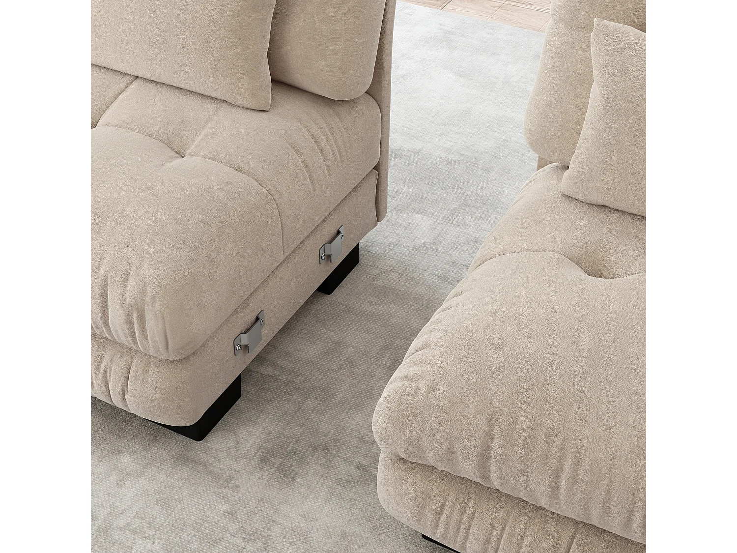 Canapé modulable 3 places 313 cm avec 2 poufs - Tissu chenille marron clair