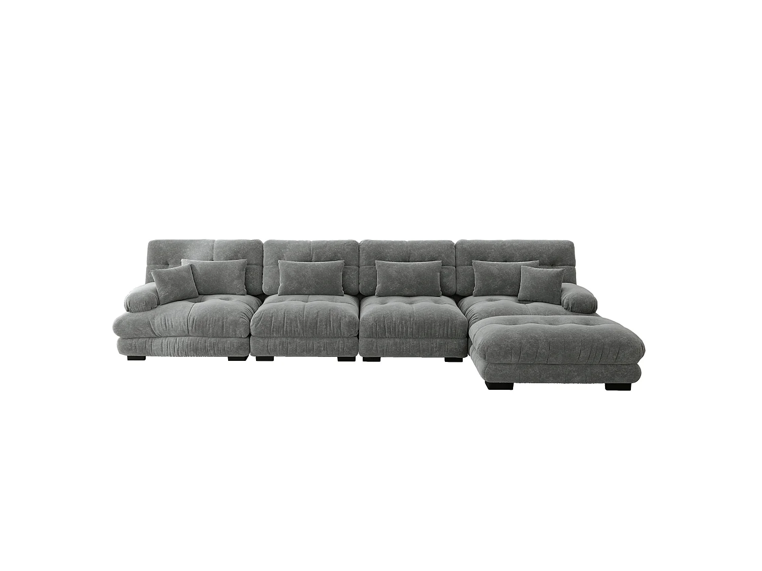 Divano componibile a 4 posti, 406 cm, in ciniglia con pouf - Grigio