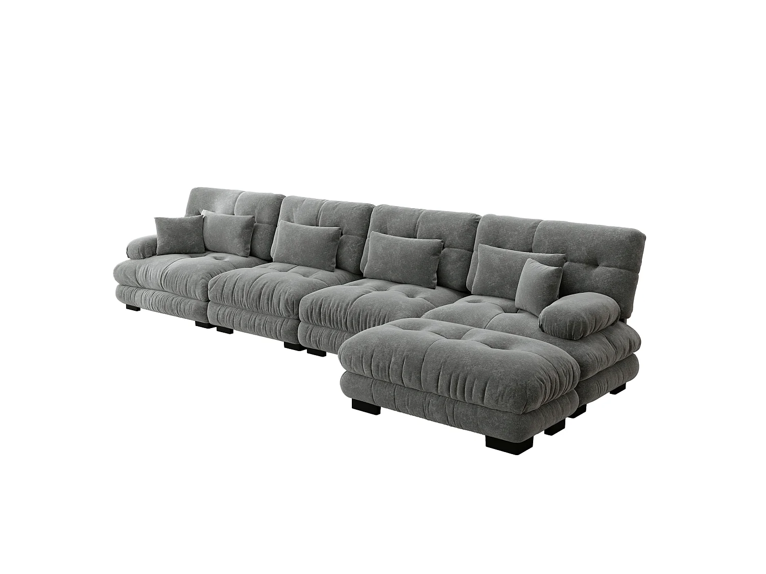 Divano componibile a 4 posti, 406 cm, in ciniglia con pouf - Grigio