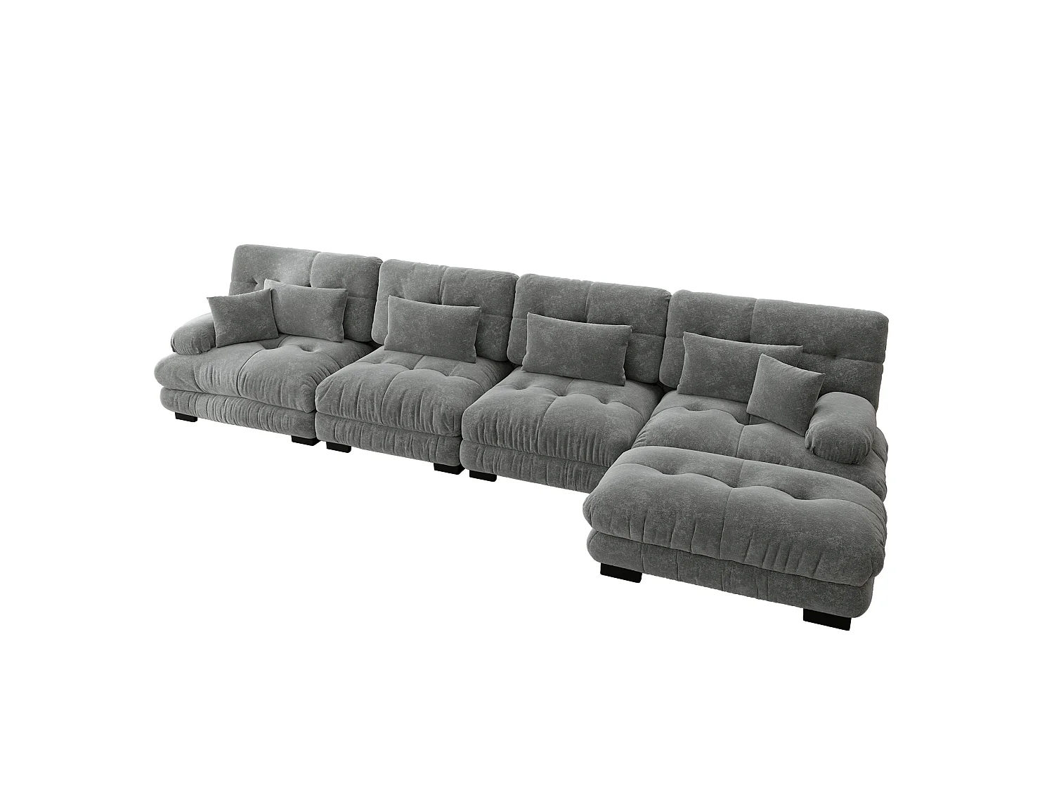 Divano componibile a 4 posti, 406 cm, in ciniglia con pouf - Grigio