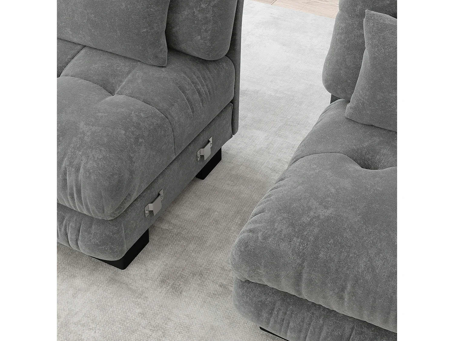 Divano componibile a 4 posti, 406 cm, in ciniglia con pouf - Grigio