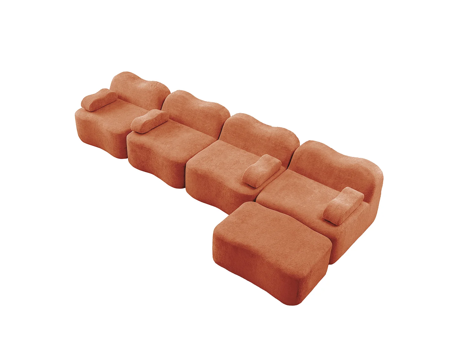 Sofá modular de 4 plazas, 384 cm, en terciopelo con otomana - Naranja