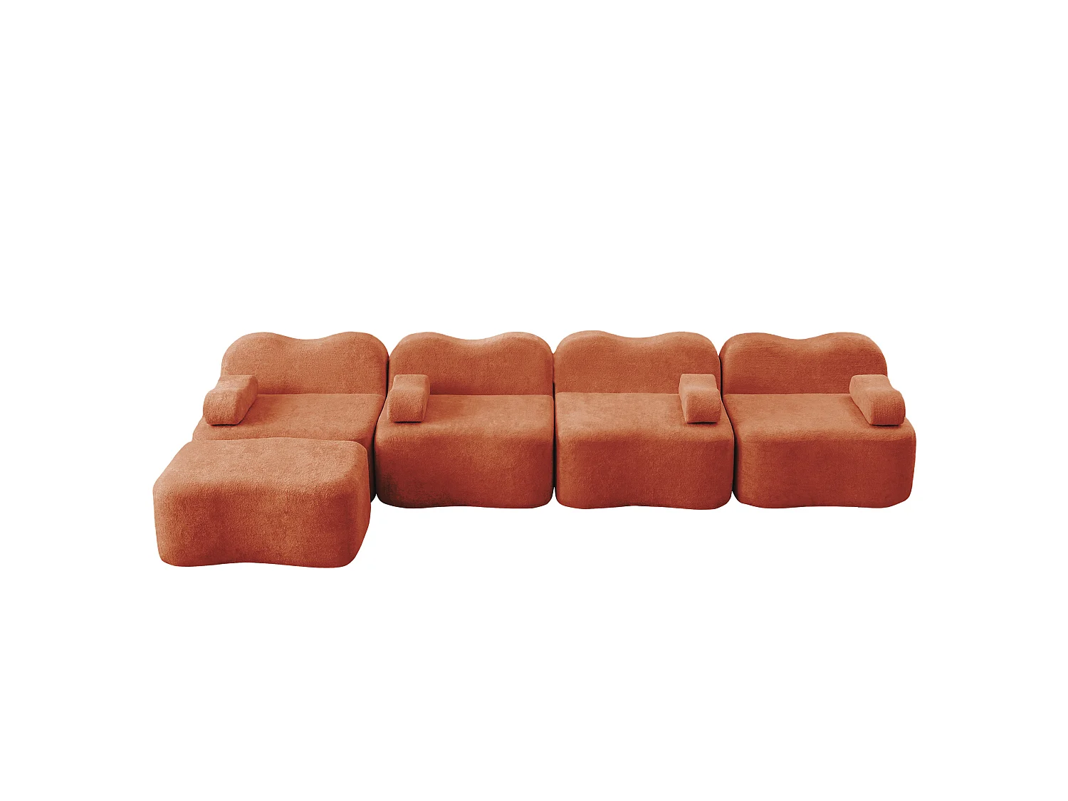 Sofá modular de 4 plazas, 384 cm, en terciopelo con otomana - Naranja