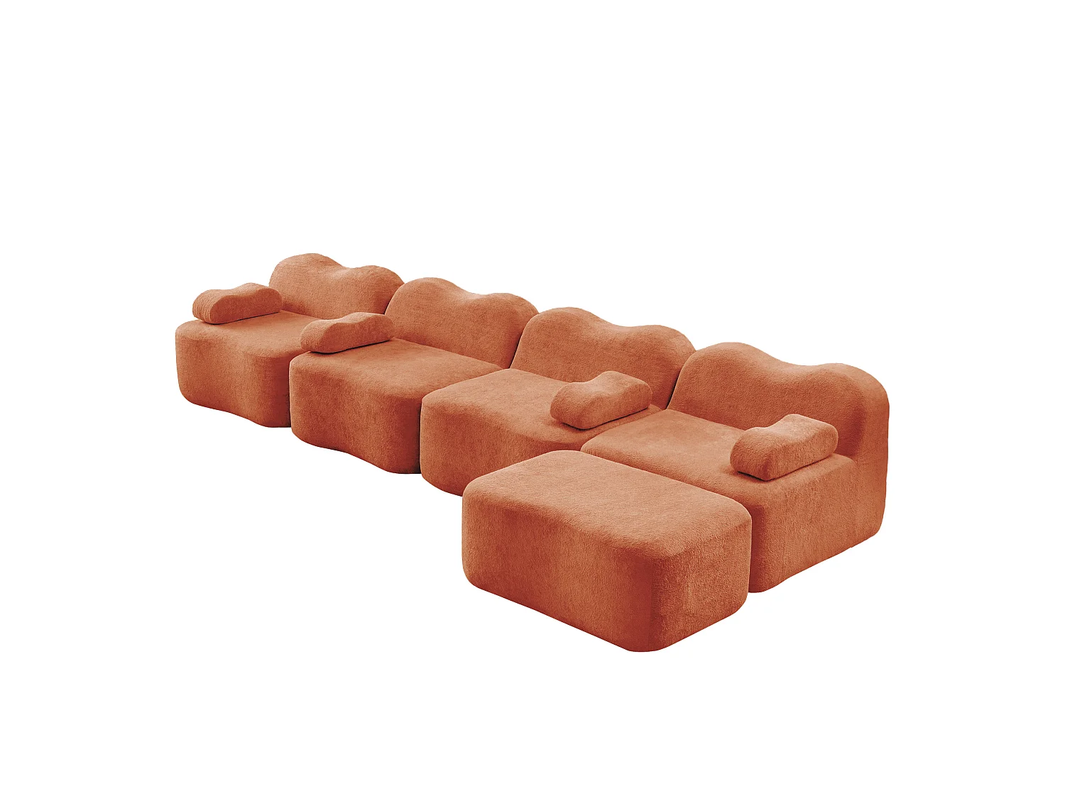 Sofá modular de 4 plazas, 384 cm, en terciopelo con otomana - Naranja