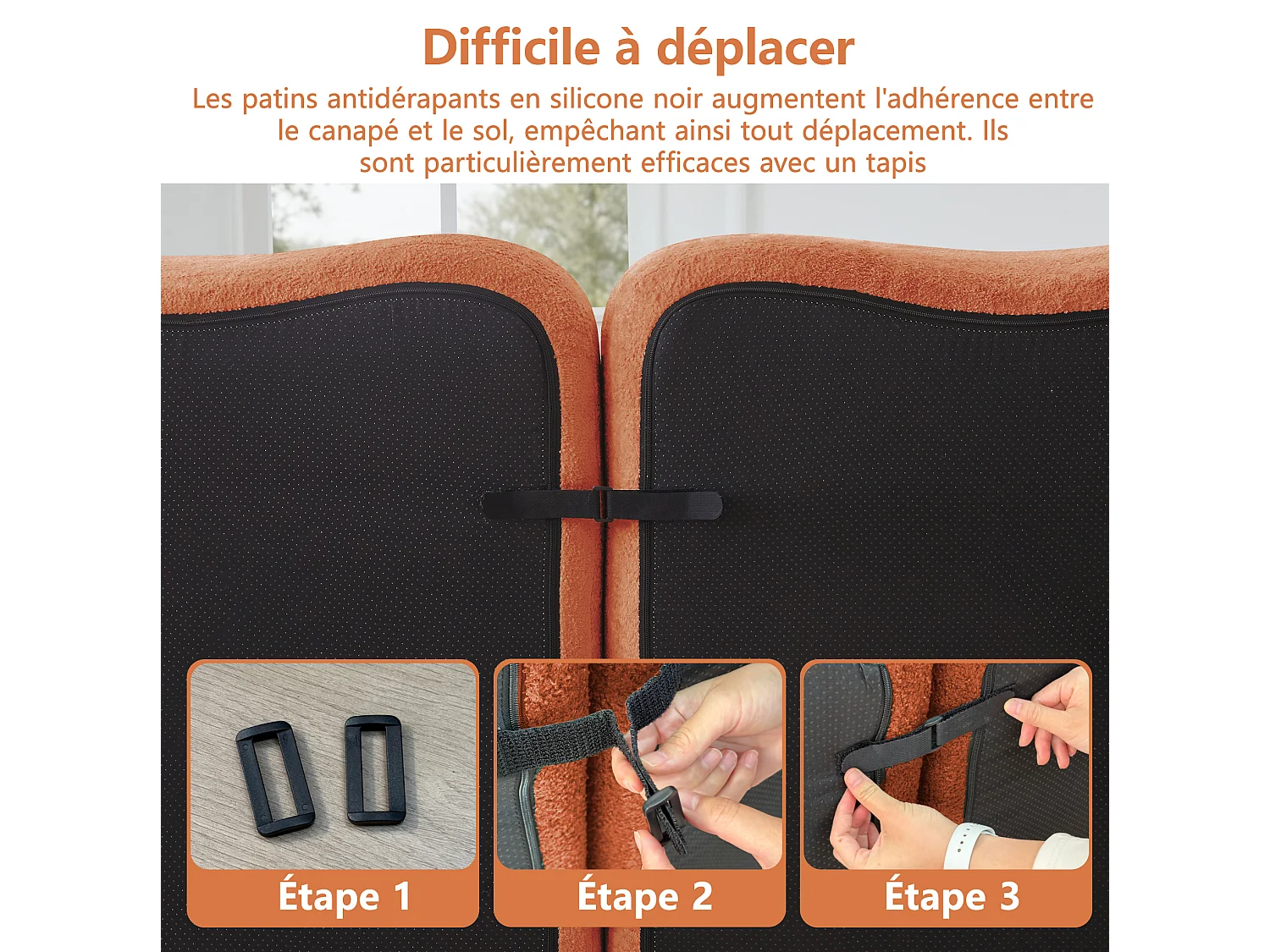 Sofá modular de 4 plazas, 384 cm, en terciopelo con otomana - Naranja