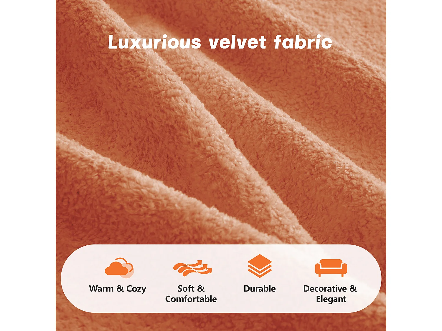 Sofá modular de 4 plazas, 384 cm, en terciopelo con otomana - Naranja