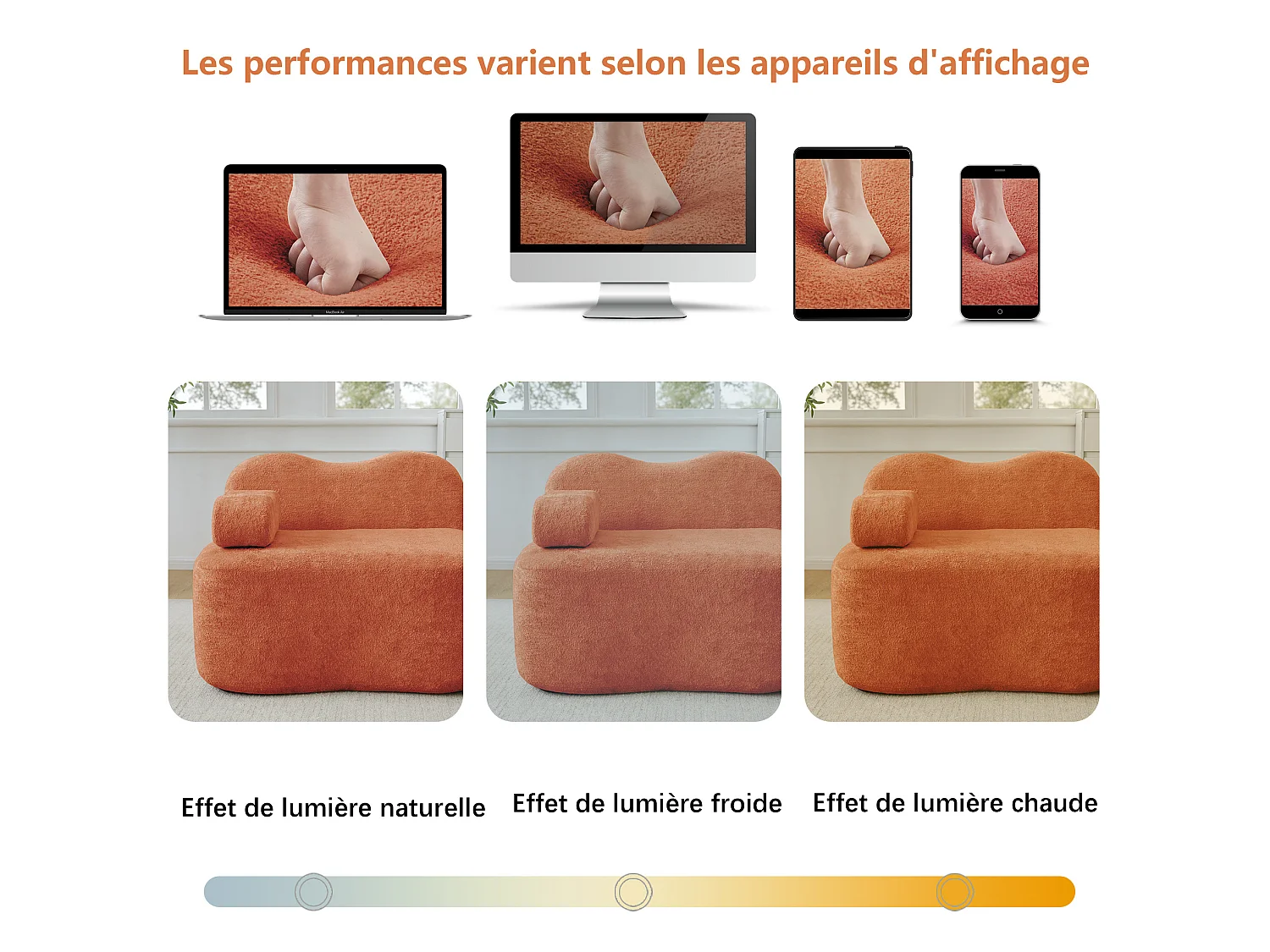 Sofá modular de 4 plazas, 384 cm, en terciopelo con otomana - Naranja