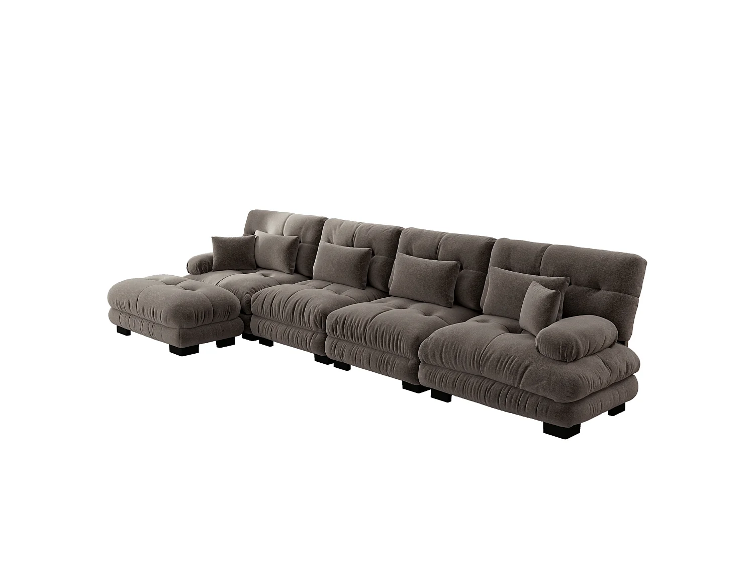 Sofá modular de 4 plazas, 406 cm, de chenilla con otomana - Marrón