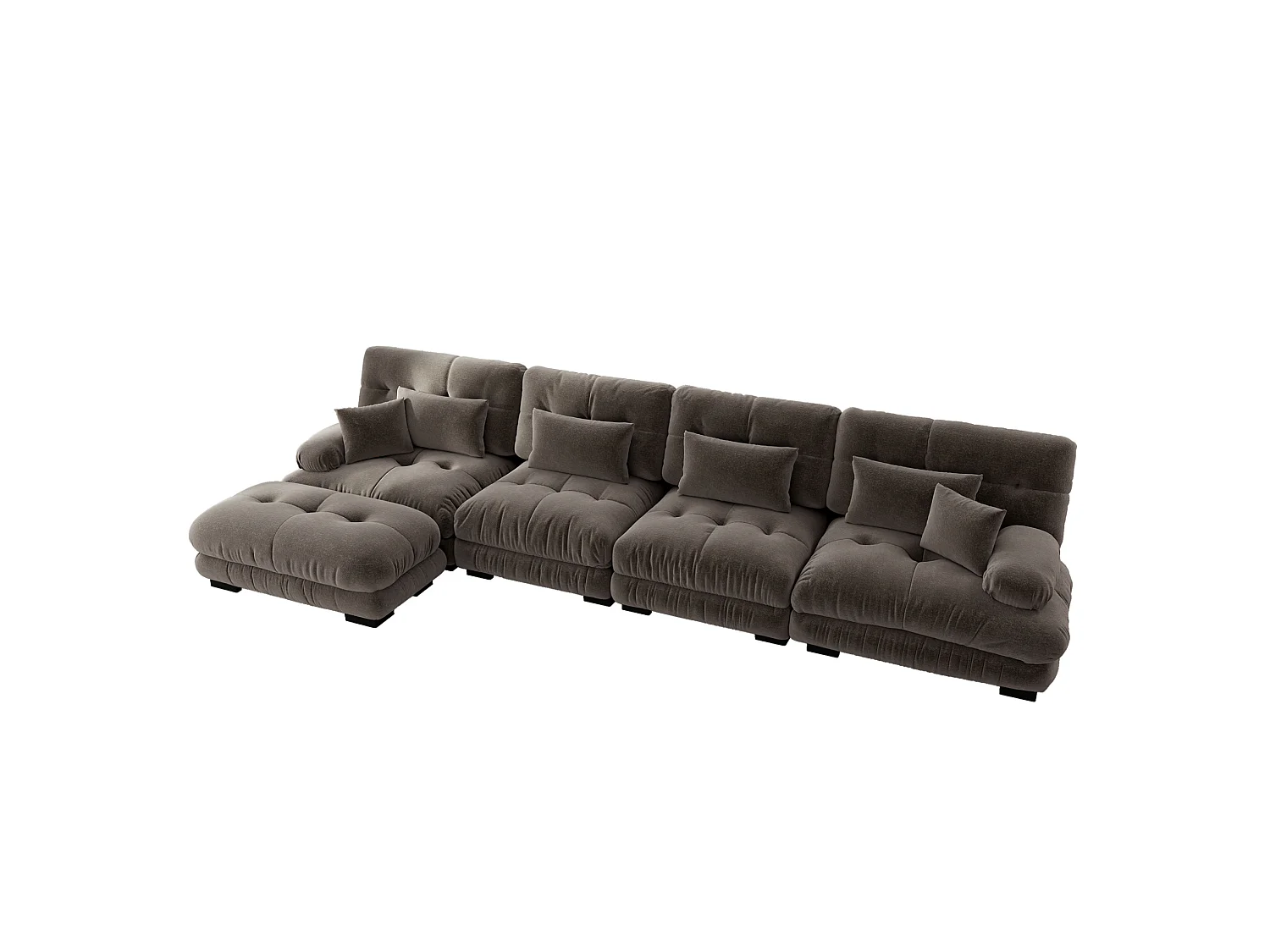 Sofá modular de 4 plazas, 406 cm, de chenilla con otomana - Marrón