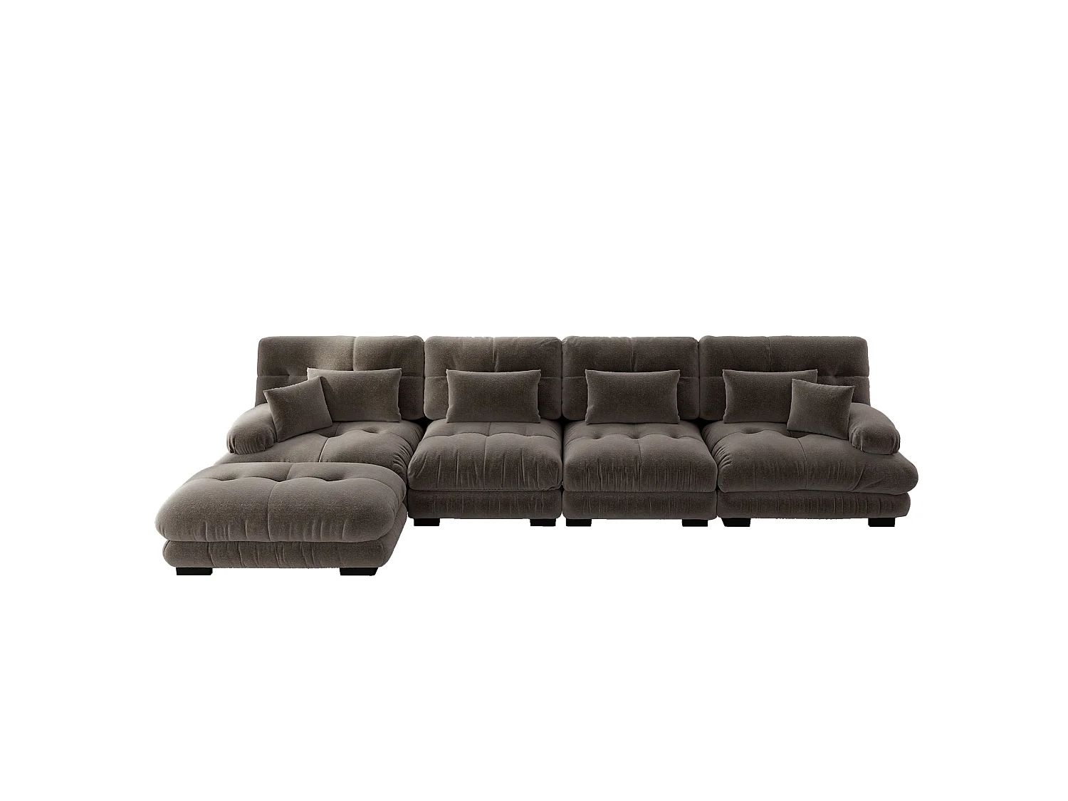 Sofá modular de 4 plazas, 406 cm, de chenilla con otomana - Marrón