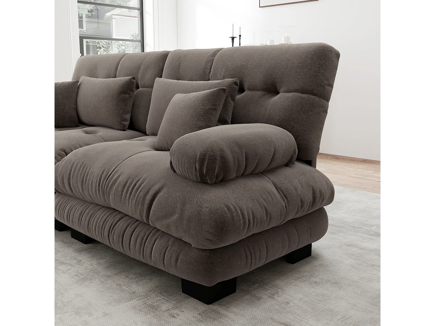 Sofá modular de 4 plazas, 406 cm, de chenilla con otomana - Marrón