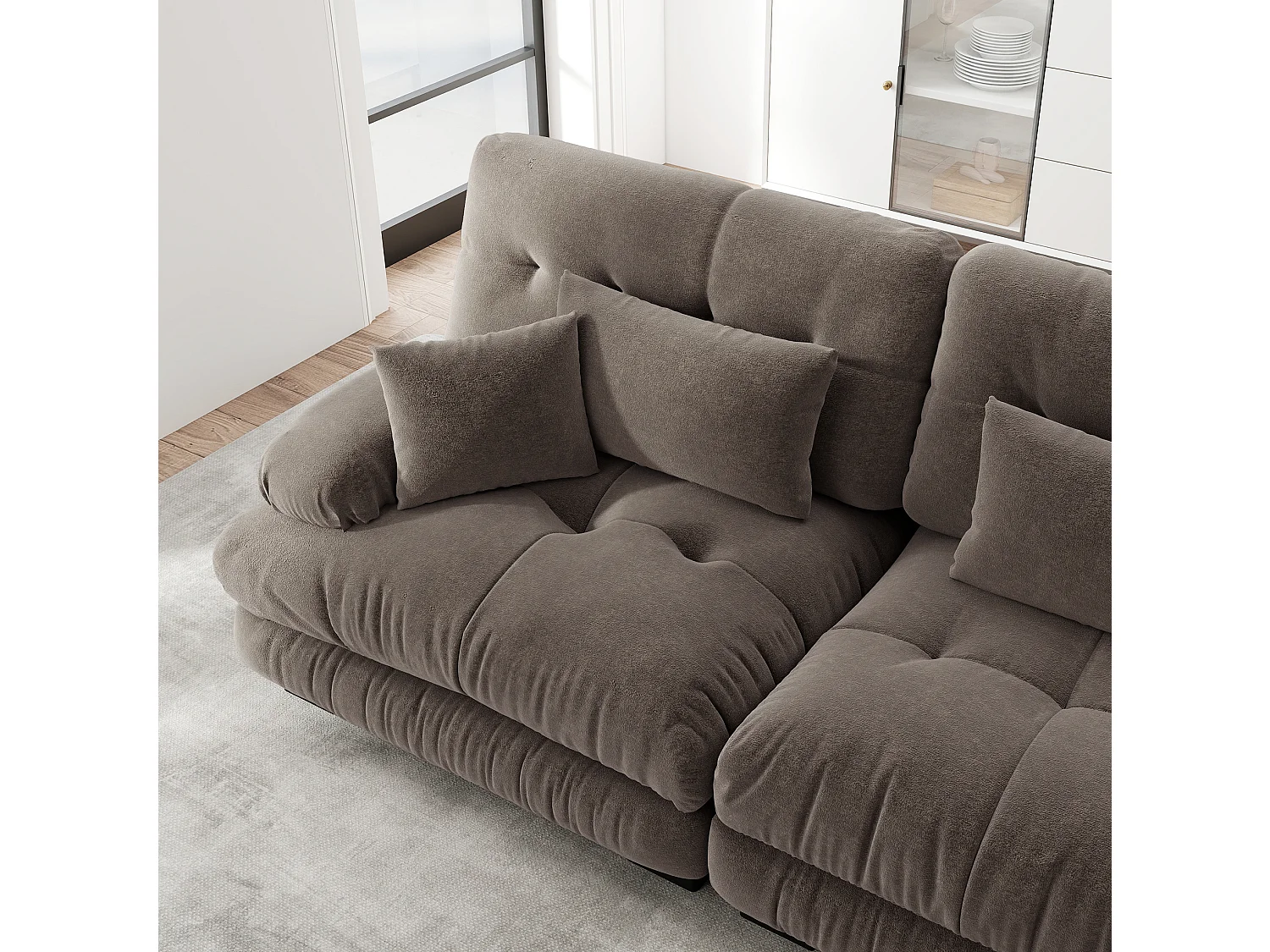 Sofá modular de 4 plazas, 406 cm, de chenilla con otomana - Marrón