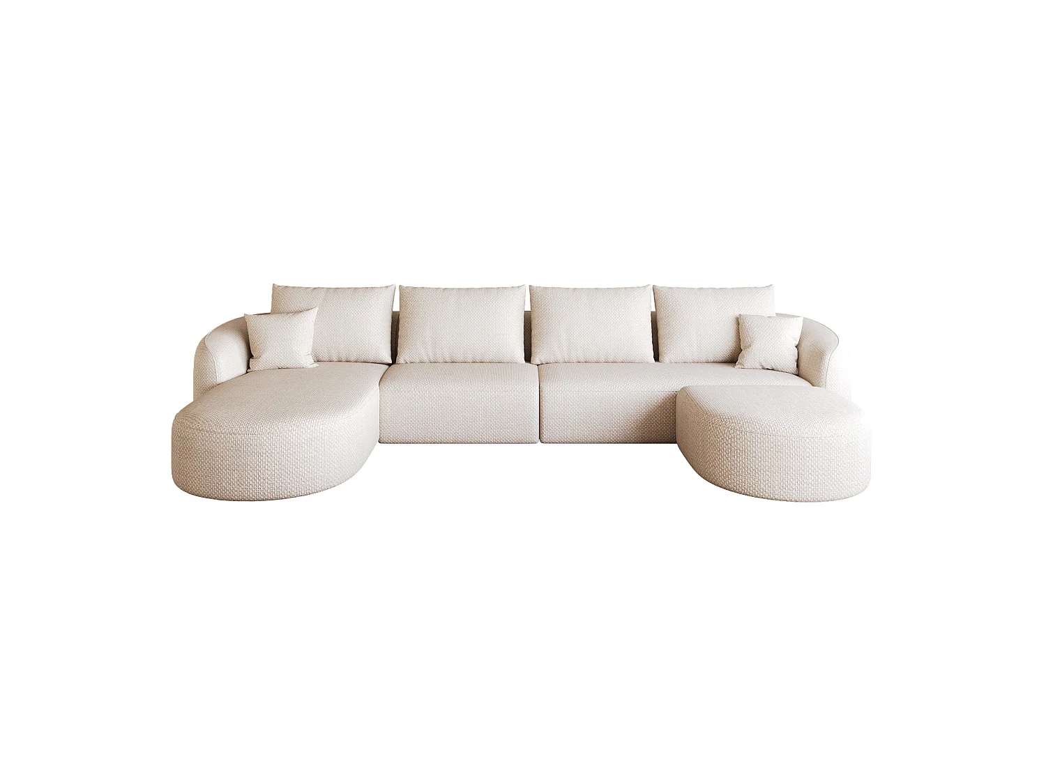 Canapé d'angle modulable 4 places 336 cm avec pouf - Tissu chenille blanc