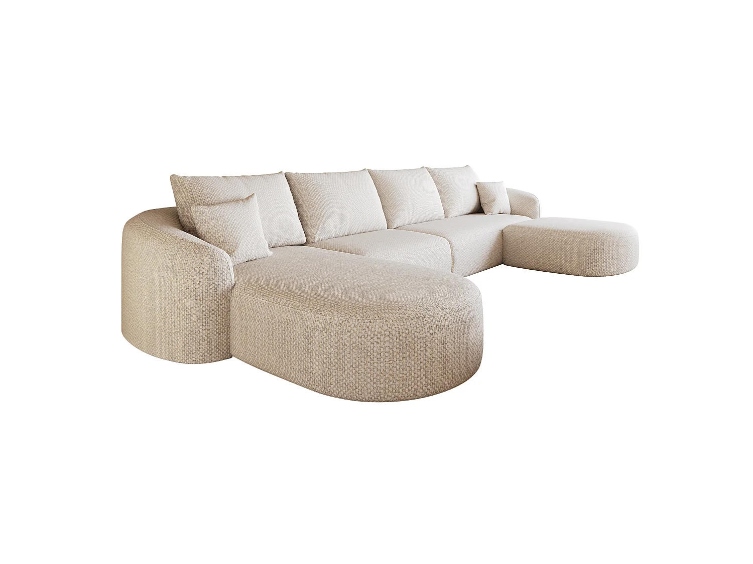 Canapé d'angle modulable 4 places 336 cm avec pouf - Tissu chenille blanc