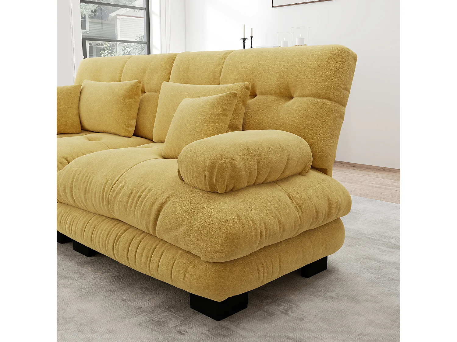 Canapé modulable 3 places en chenille avec assise profonde - Jaune