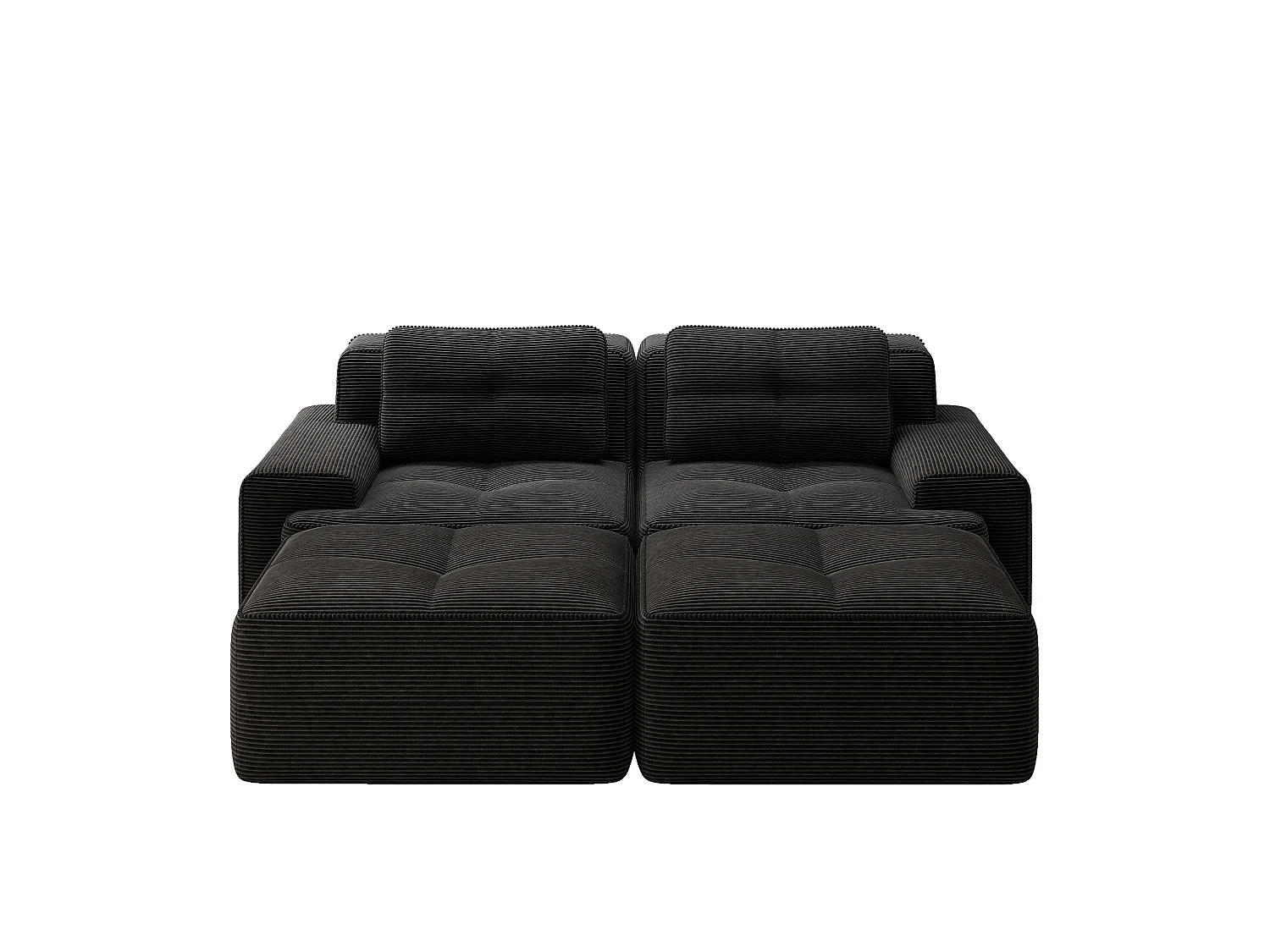 Sofá modular de pana de 2 plazas con 2 otomanas - Negro